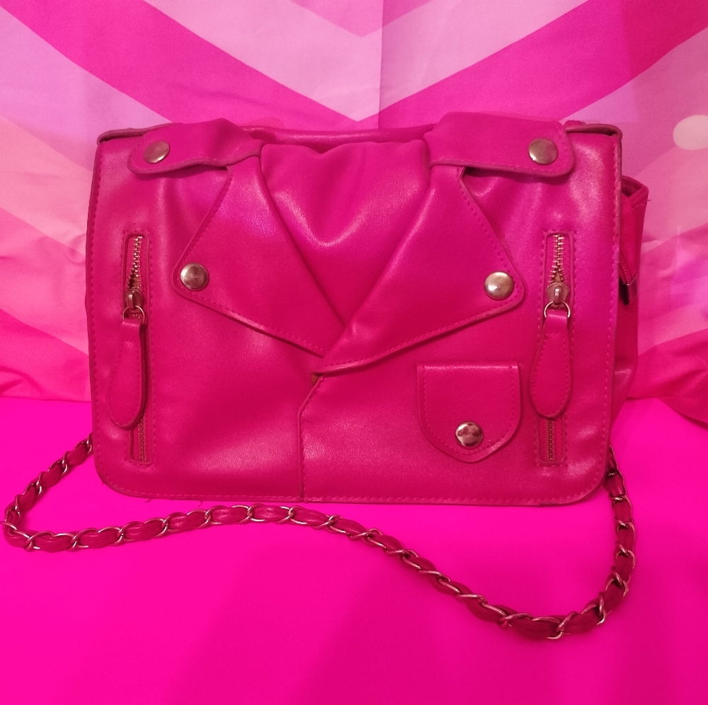 Hot pink leather jacket Purse